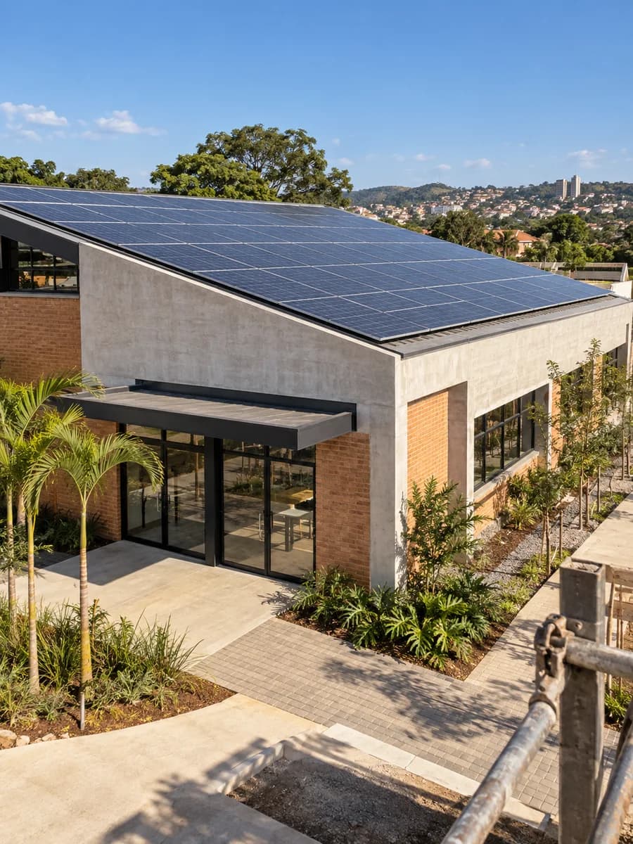 Prédio comercial com painéis solares na cobertura