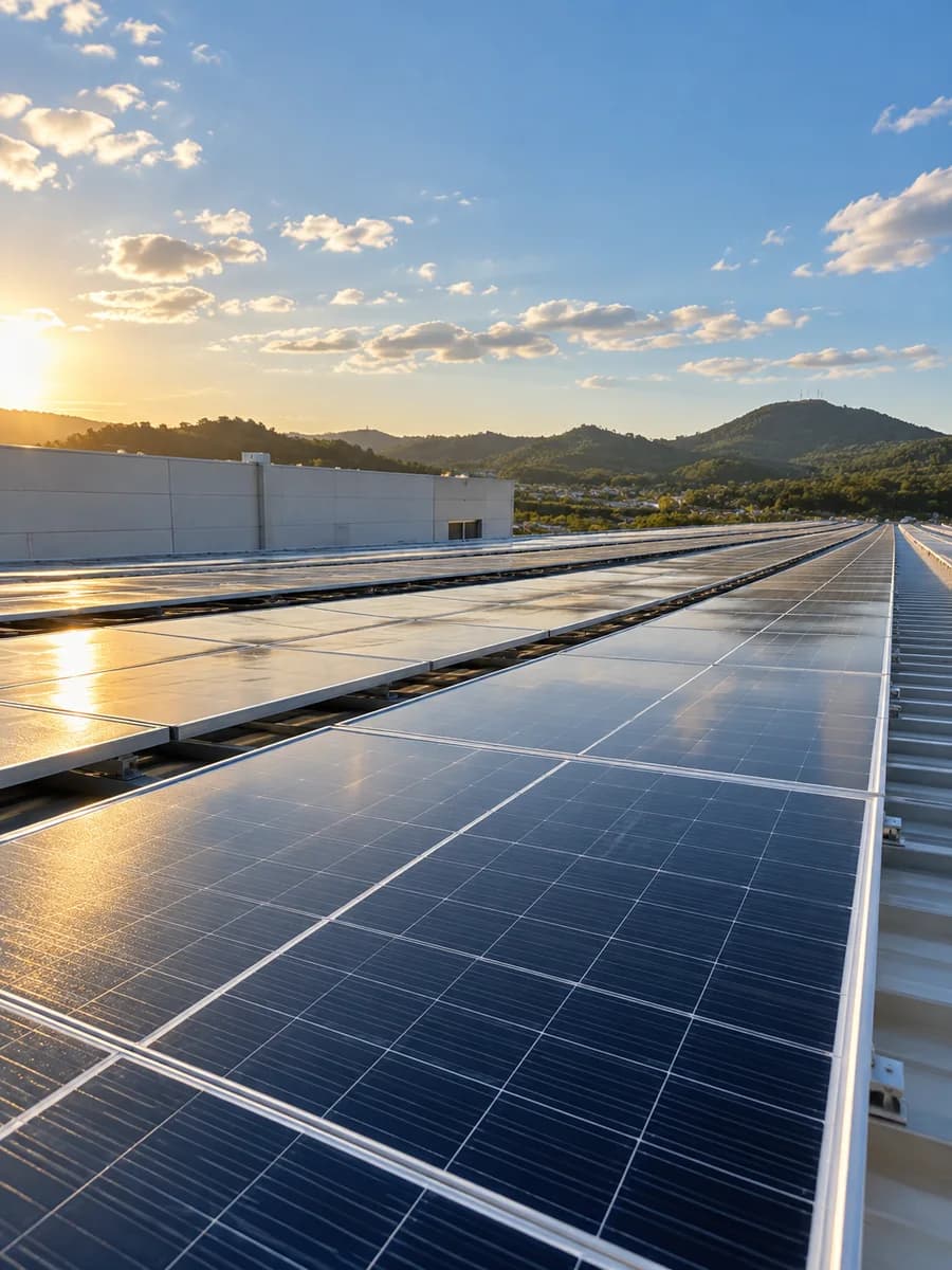 Painéis solares sob a luz do sol